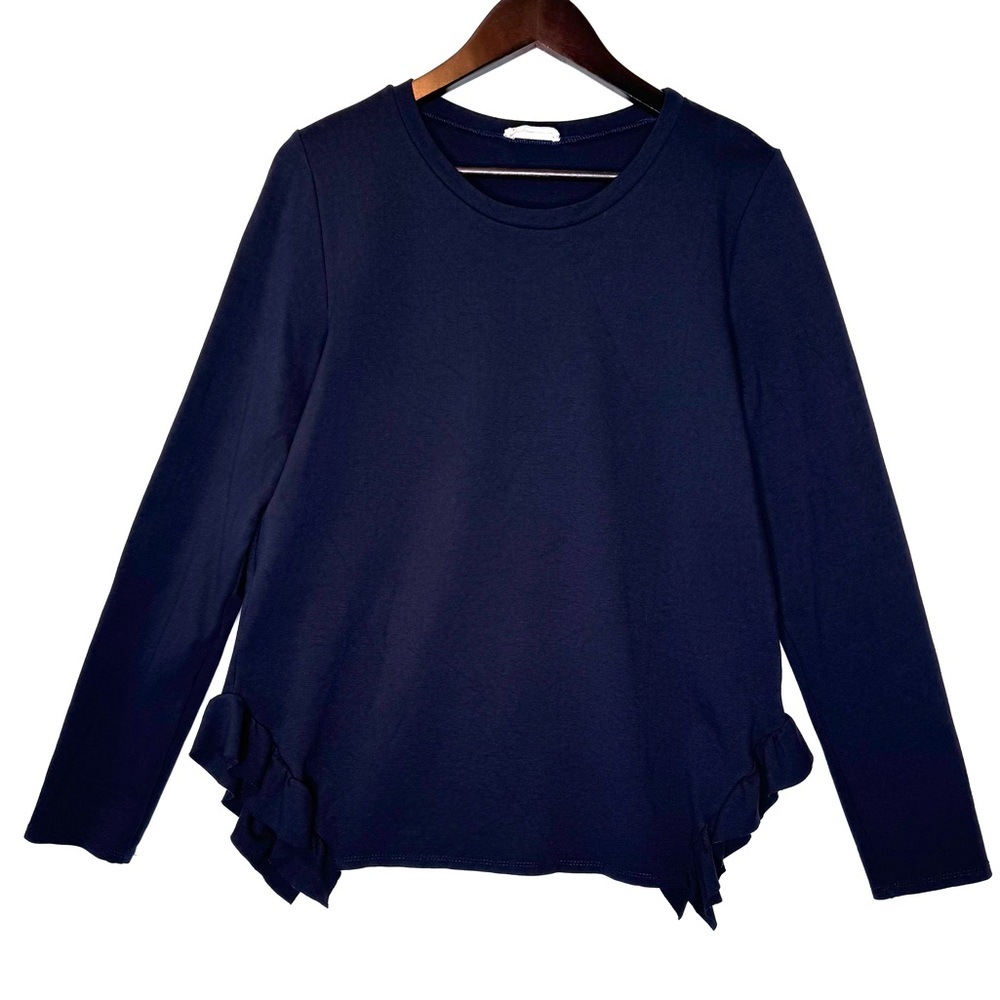 Betsys Boutique Shop navy blue tunic top size XL side ruffle detail long‎ sleeve